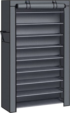 SONGMICS стелаж для взуття на 10 рівнів, 28x88x160 см, металевий, з пилозахисним чохлом, органайзер для взуття, для туфель та кросівок, сірий