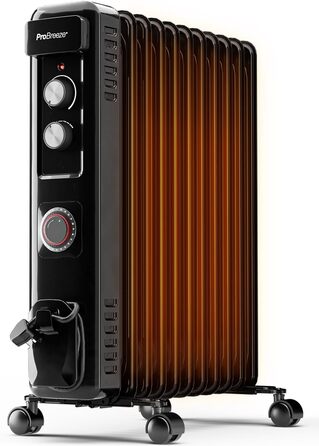 Електричний масляний радіатор Pro Breeze 2500W з 11 ребрами, таймер 24 год, 3 режими, термостат, захист від перегріву - чорний
