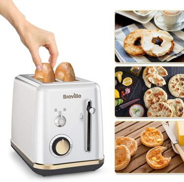 Тостер Breville Mostra для 2 скибок з підставкою для булочок, сріблястий з золотими акцентами