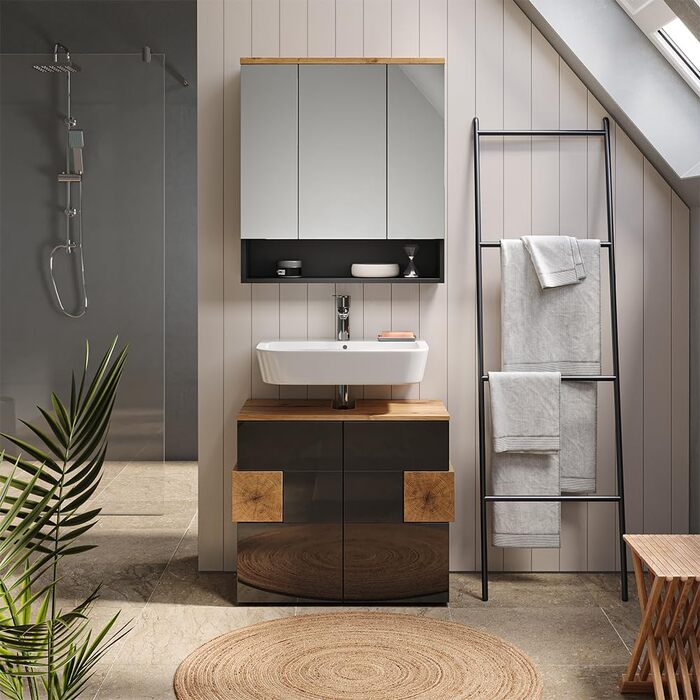 Тумба під раковину Vicco Eden, антрацит/дуб Артизан, 73x64 см, сучасна