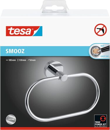 Держатель для рушників tesa SMOOZ, овальний, хромований, настінний, без свердління, з клеєвим кріпленням, 53x184x130 мм