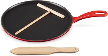 Сковорода для крепів Le Creuset з дерев'яним шкребком, чавун, Ø 27 см, для всіх типів плит (включаючи індукцію), Червоний (Cerise), 20136270600460