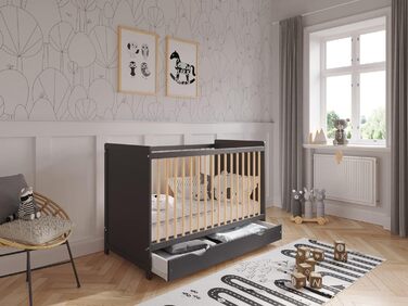 Дитяче ліжечко Love For Sleep з шухлядою та матрацом Aloe Vera 120x60 см, захисні бортики, біле/сосна
