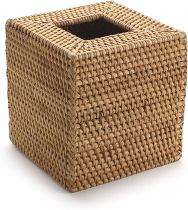 Коробка для косметичних серветок з ротангу, натуральна, квадратна, 14x14x15 см – для дому, офісу, авто