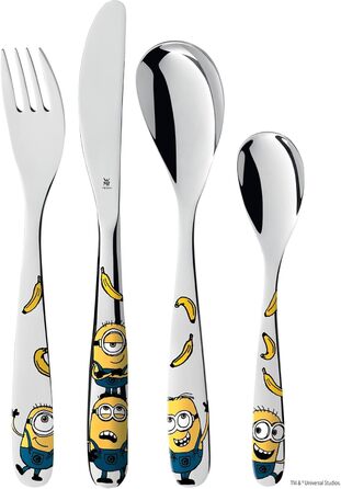 Набір дитячого столового прибору Minions WMF Cromargan, 4 шт., нержавіюча сталь, від 3 років, без гравіювання, придатний для миття в посудомийній машині