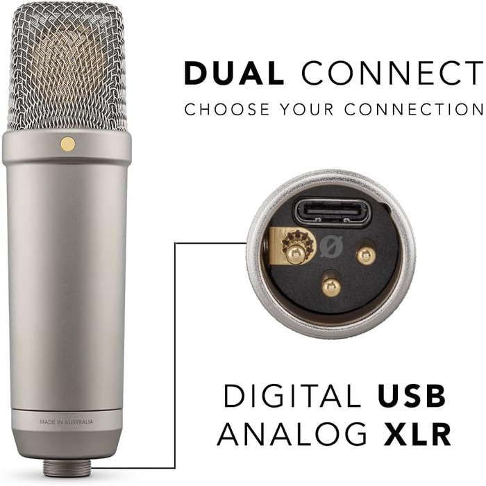 Студійний мікрофон RØDE NT1 5 покоління з великою діафрагмою, XLR та USB, із павуком і поп-фільтром, для запису вокалу, музики та подкастів, сріблястий