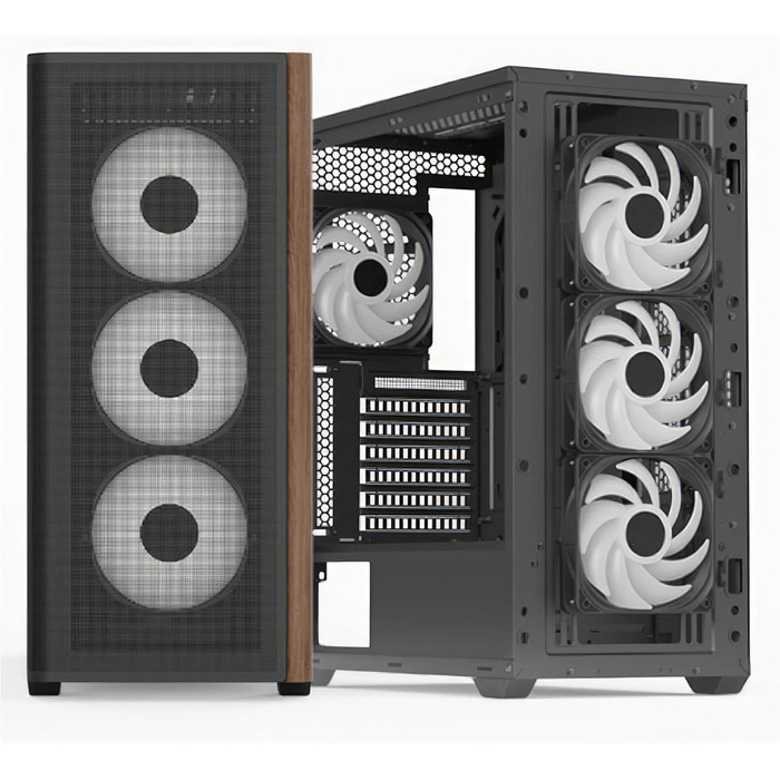 Корпус для ПК AeroCool GEH Midi D501A-G-BK-V2, чорний/дерево, ATX