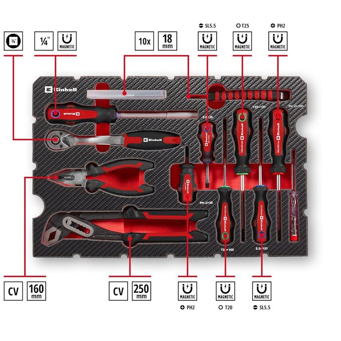 Einhell E-CASE 80: Набір інструментів в кейсі (80 предметів) для дому, майстерні, в дорозі - міцний пластиковий кейс