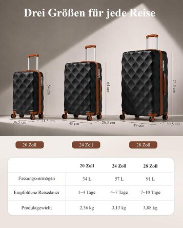 Валіза British Traveller Large, велика валіза з жорстким корпусом та TSA замком, чорно-коричнева, L (74.5 см, 91 л)