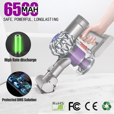 Акумулятор для пилососа Dyson V6 DC62 LONGFIT 6500mAh Li-ion, сумісний із моделями Animal, Trigger, Fluffy, Motorhead, Absolute, DC58, DC59, DC61, DC62, DC72, DC74, SV03, SV05, SV06, SV07, SV09