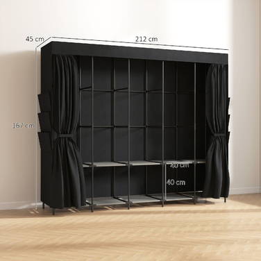 Тканинна шафа для одягу, пилозахисна, портативна, 5 штанги, 212 x 45 x 167 см, чорна