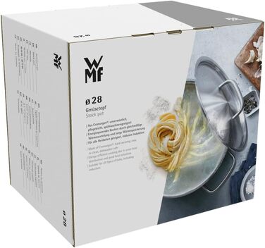 Каструля для овочів та супів WMF Cromargan 28 см, 14 л, сталь матова, для індукційних плит, з металевою кришкою