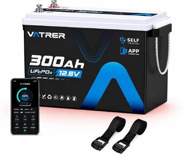 LiFePO4 акумулятор VATRER POWER 12V 300Ah з системою самопідігріву та Bluetooth