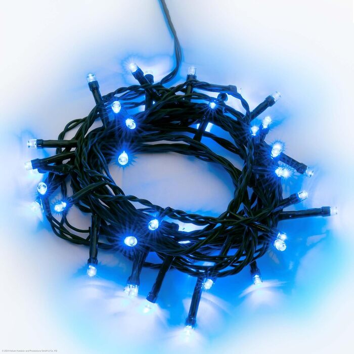 Вулична гірлянда hellum 80 LED, 7,9 м, синя, з таймером, електрична, зелений кабель, яскравість до 59 люменів
