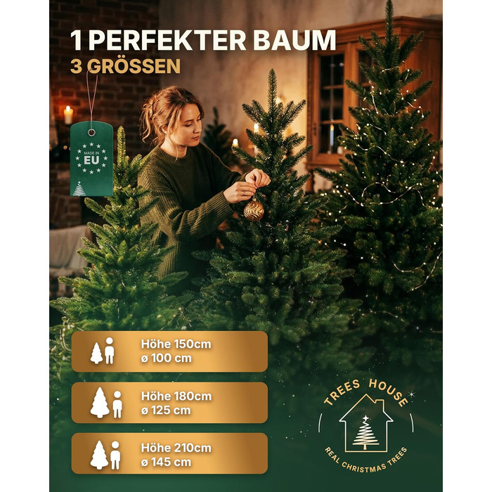 Штучна ялинка TreesHouse Scandinavian Spruce 180 см, реалістична зелена хвоя, підставка з FSC-дерева