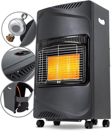 Газовий обігрівач Heidenfeld Inferno GH100, 4200 Вт, для приміщень, для балонів до 15 кг, чорний (Газовий балон не входить у комплект)