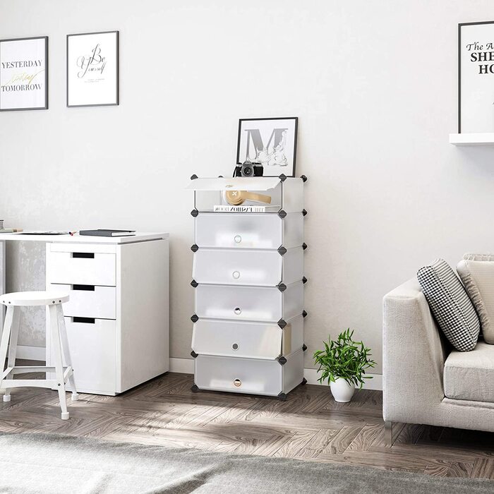SONGMICS модульний стелаж для взуття з пластику та металу, 12 секцій, 83 x 31 x 105 см, чорний, органайзер для зберігання взуття, шафа для одягу