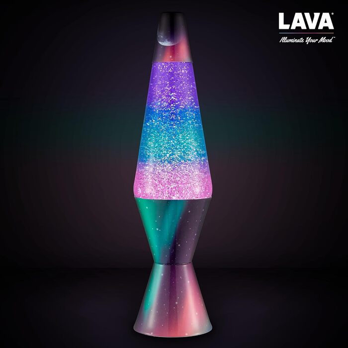 Лавова лампа Lava Original Polar Glimmer, 36.8 см — сріблястий блиск, багатоколірна підсвітка, декоративний нічник для дому