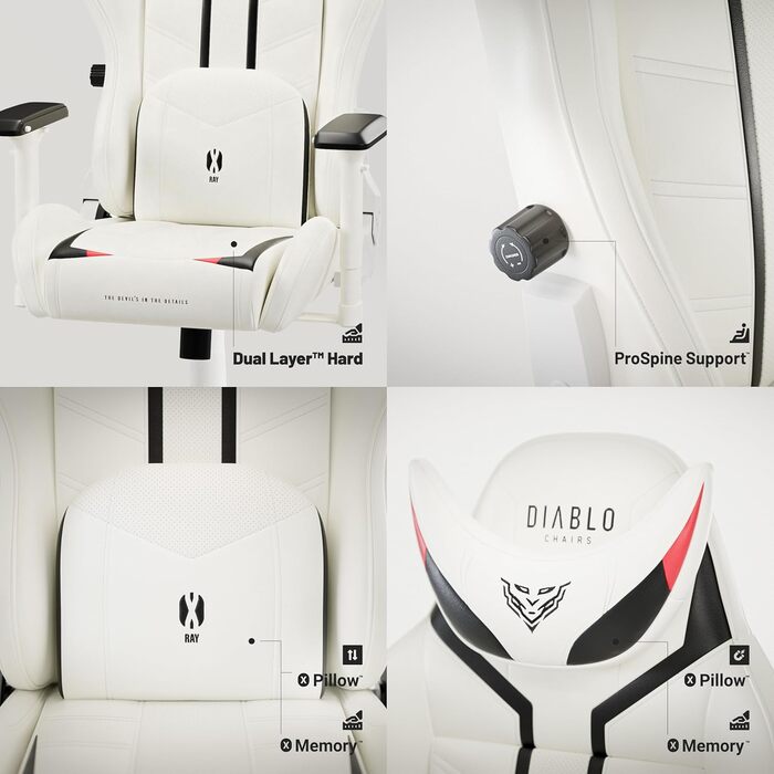 Ігрове крісло Diablo X-Ray King XL, біло-чорне, екошкіра, ергономічне, 4D підлокітники, офісне, з перфорацією та гойданням