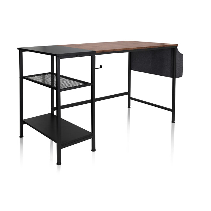 Робочий стіл / письмовий стіл WORKSPACE H I 120 x 60 см з бічною полицею, чорний / коричневий hjh OFFICE