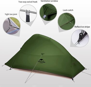 Намет Naturehike Cloud Up 1 Upgrade для 1 особи, легкий купольний, з тамбуром, 3-4 сезони, водонепроникний, для кемпінгу та туризму