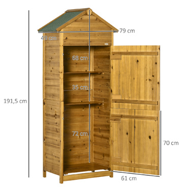 Outsunny Garden сарай з натурального дерева, садова шафа, садова шафа, садовий сарай, сарай для інструментів, 2 полиці, стійкий до погодних умов, 2 двері, 79 x 49 x 191.5см