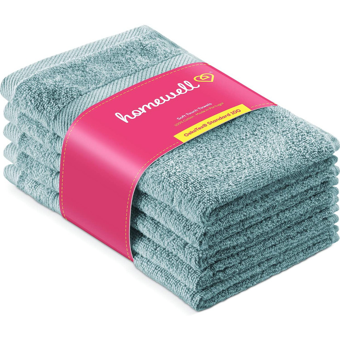 Набір рушників Homewell – м’які та поглинаючі, 100% бавовна, Oeko-Tex 100, 5 гостьових рушників 30x50 см, бірюзові