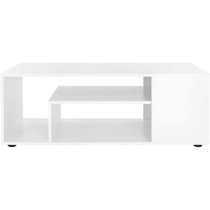 Стіл журнальний ML-Design білий глянець 100x42x60 см, з полицею зі скла та 4 бічними відділеннями, сучасний стіл для вітальні з місцем для зберігання, дерев'яний кофейний стіл