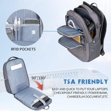 Великий водонепроникний рюкзак для ноутбука 17,3'' KROSER з USB, RFID, для подорожей, бізнесу, навчання, чоловіків і жінок, сірий
