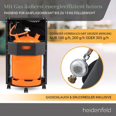 Газовий обігрівач Heidenfeld Inferno GH100, 4200 Вт, для приміщень, для балонів до 15 кг, чорний (Газовий балон не входить у комплект)