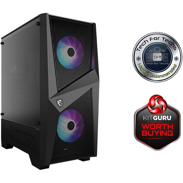 Корпус MSI MAG FORGE 100R Mid-Tower ATX, чорний, з RGB підсвіткою, 2x USB 3.1, 2x 120 мм A-RGB вентилятори, 1x 120 мм вентилятор