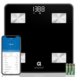 Arboleaf електронна ваги для вимірювання жирової маси тіла з Bluetooth, аналізатор складу тіла, додаток, до 180 кг, визначає ІМТ, пульс, м’язи, воду, білок, скелетні м’язи, BMR