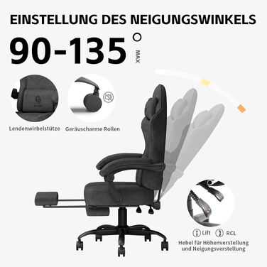 Ігрове крісло Ergonomic Gaming Chair з підставкою для ніг, ергономічний комп'ютерний стілець з високотехнологічної тканини для дорослих та підлітків, чорне