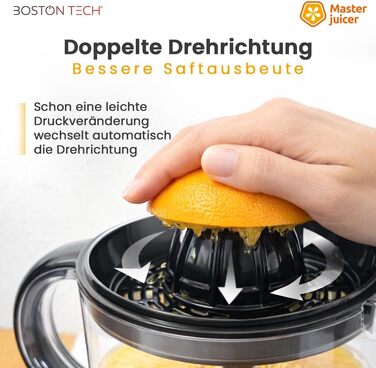 Електрична цитрусовижималка Boston Tech MasterJuicer 700 мл з нержавіючої сталі - 40W, подвійна конусна система, без BPA, висока продуктивність