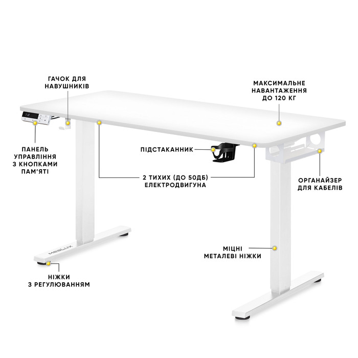 Стіл Mealux PowerDesk Duo XL White (арт. EVO-252 Duo W/W)