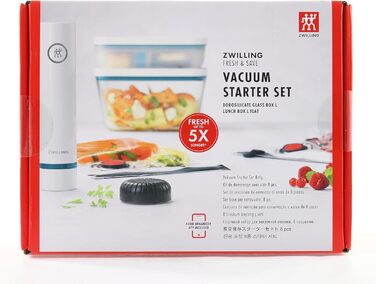 Вакуумний стартовий набір ZWILLING Fresh & Save, 8 предметів, скло, помпа, контейнери та пакети, колекція La Mer