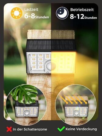 Комплект сонячних настінних світильників Smiling Shark WL-06 (4 шт), LED-лампи з датчиком руху 120°, 4 режими роботи, водонепроникні IP65 для саду, тераси та паркану, тепле біле світло