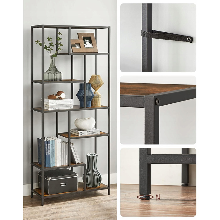 Стелаж Songmics у стилі лофт, 80 x 30 x 180 см, чорний/рустикальний дуб