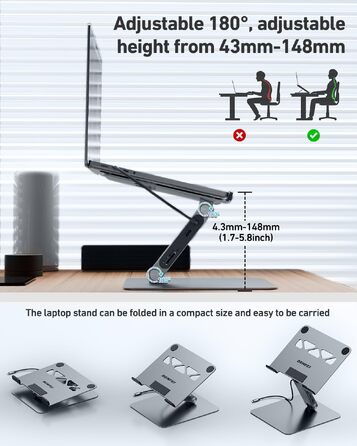 Підставка для ноутбука BENFEI з док-станцією 7-в-1 USB-C: HDMI 4K@60Hz, SD/MicroSD, Power Delivery 100W, USB 3.2 10Gbps для MacBook Pro/Air, iPad Pro, XPS, ThinkPad