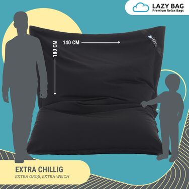 Оригінальний мішок-крісло LAZY BAG XXL 180x140 см, 400 л, бавовна, ергономічний, чорний, знімний чохол