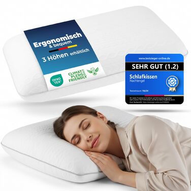 Ортопедична подушка для сну 40x60 з Memory Foam та підтримкою шиї – біла подушка для спини, живота та бокового сну Oeko-TEX, 12 см