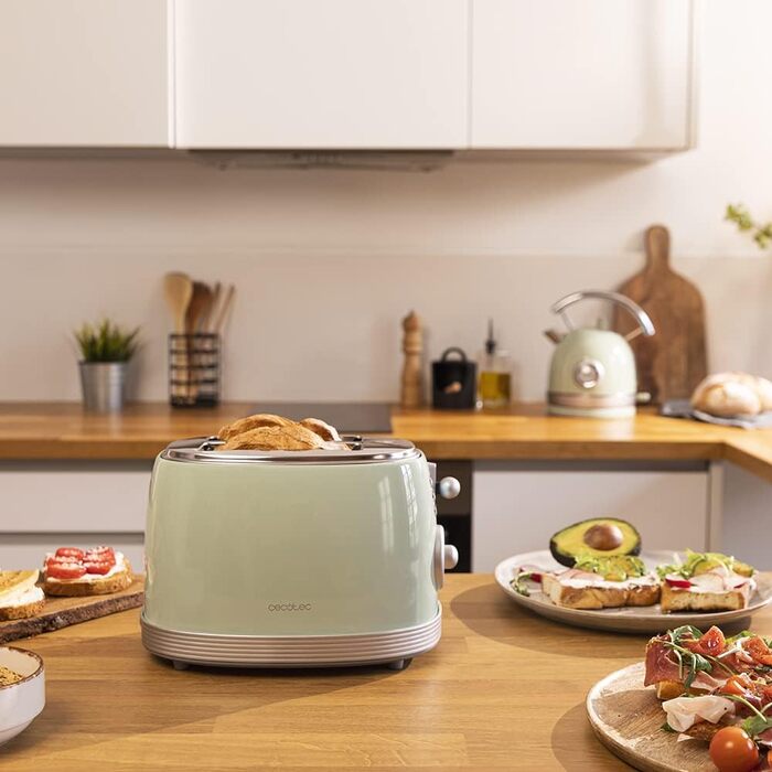 Тостер Cecotec Toast&Taste 800 Vintage Green, 850 Вт, 2 відділення, зелений, нержавіюча сталь, ретро-дизайн