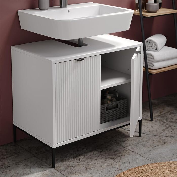 Тумба під раковину Vicco Eliza, біла, 70 x 63 см, 2 дверцята для зберігання аксесуарів для ванної кімнати та косметики