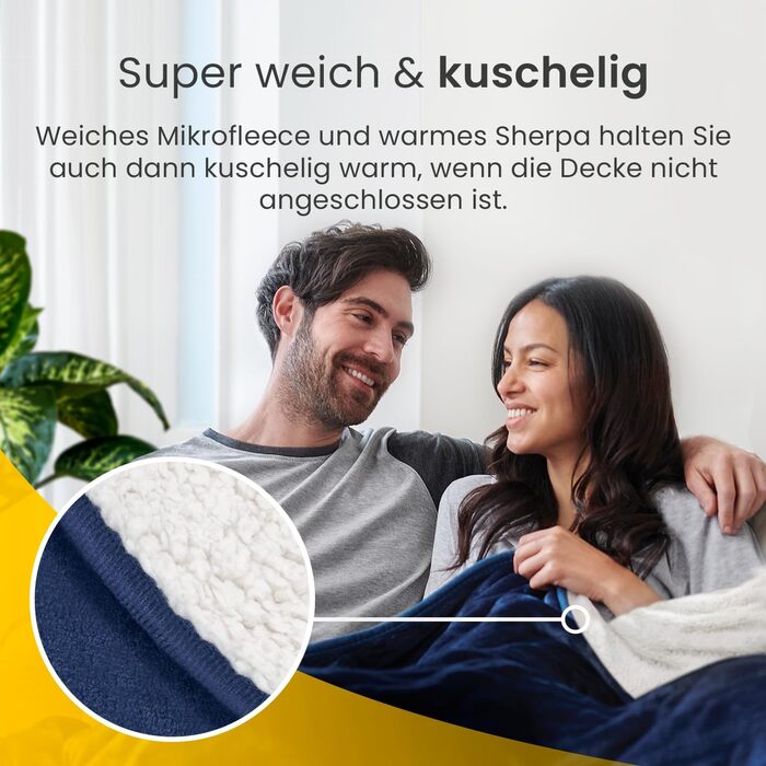 Електрична грілка Cosi Home Sherpa 180x130 см, 10 режимів, автоматичне відключення, захист від перегріву, пульт, фліс, прана, темно-синя