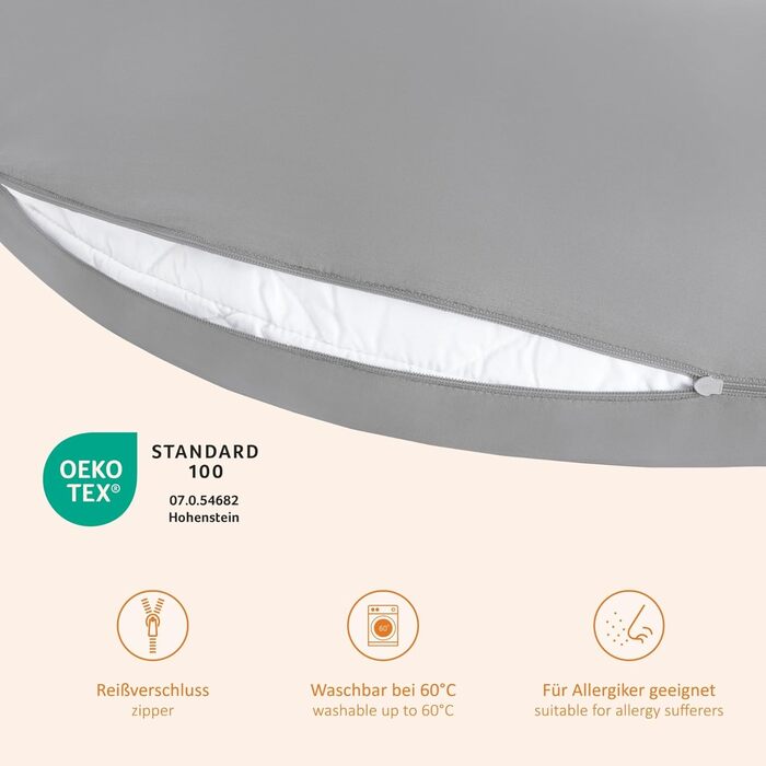 Подушка для вагітних Sleepling 40x190 см, бокова підтримка, з мікрофібри, сіра, Oeko-TEX 100, гіпоалергенна