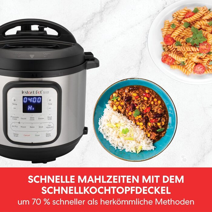 Мультиварка Instant Pot Duo Crisp 5.7 л з функцією аерофритюрниці 11-в-1, електричний скороварка, пароварка, дегідратор, гриль, з нержавіючої сталі, срібляста