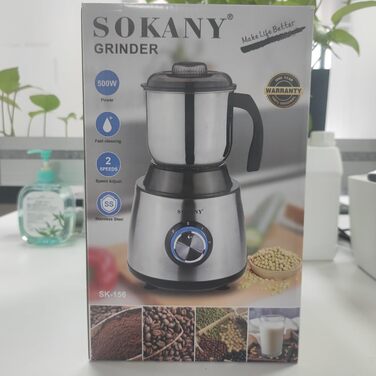 Електрична кавомолка SOKANY 500 Вт з нержавіючої сталі, 2 режими помелу, 300 г, млин для кавових зерен, спецій, горіхів, зернових