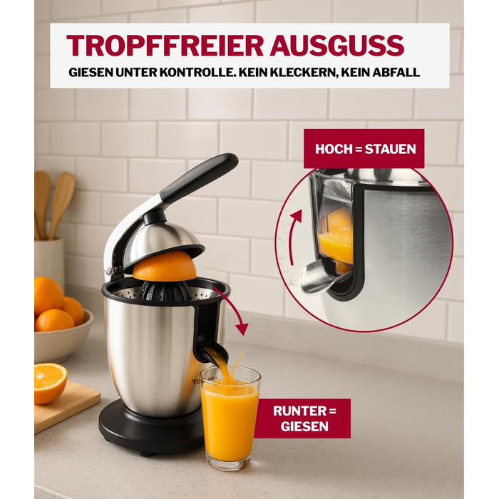 Електрична соковижималка Turmix Multi-Juicer CX 650 для цитрусових з нержавіючої сталі, 2 конуси для апельсинів та лимонів, тиха, посудомийна