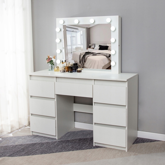 Туалетний столик ELDEN білий MDF з дзеркалом та шухлядами, 120x45x140 см
