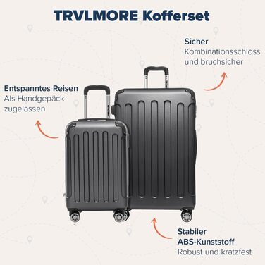 Набір валіз TRVLMORE: 2 валізи (сірий) - міцний корпус, набір для подорожей